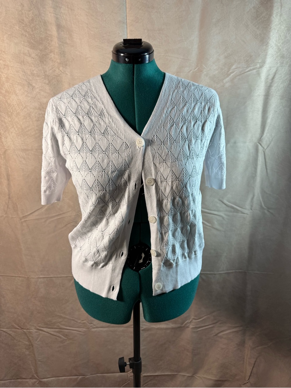 591-White V-Neck Button-Up Knit Top